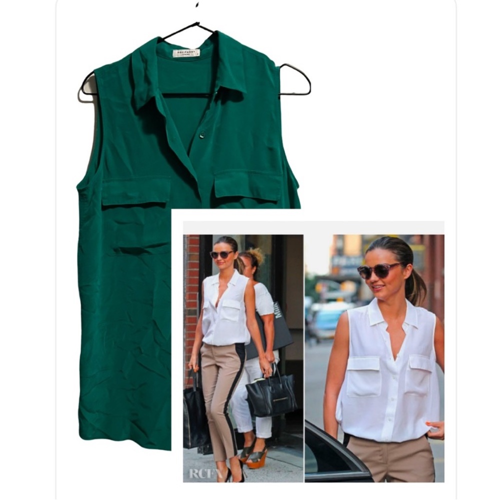 Equipment 100% Silk Green Sleeveless Blouse